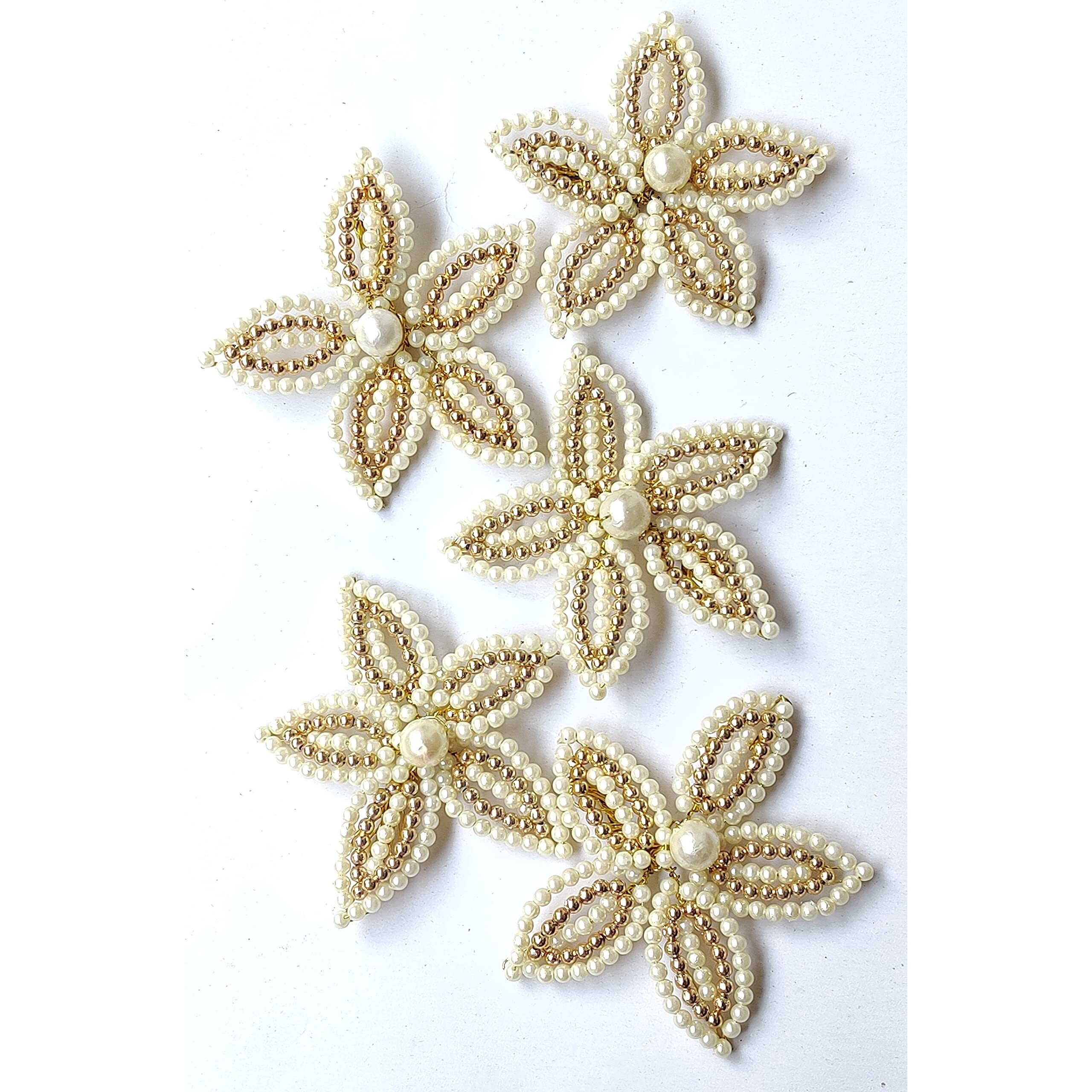 Paushak Boutique Off White Moti Flower For Decoration(Piece Of 5)