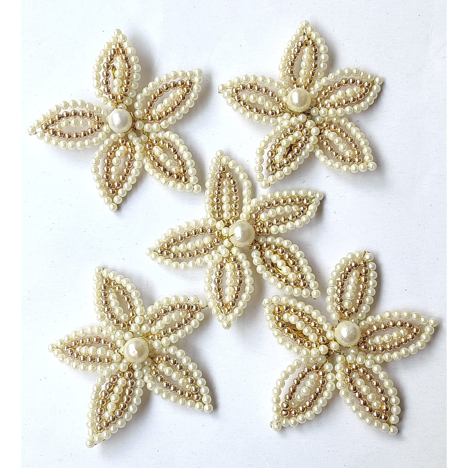 Paushak Boutique Off White Moti Flower For Decoration(Piece Of 5)