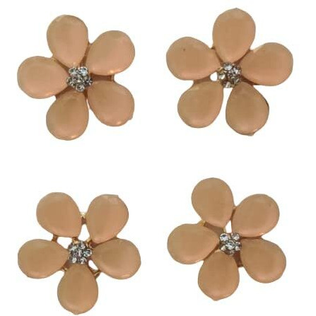 Paushak Boutique Beautiful Peach Flower Stone Button (Piece Of 4)