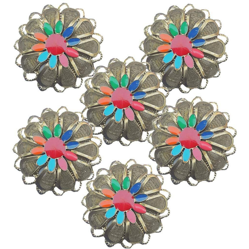 Paushak Boutique Beautiful Antique Flower Multicolour Leaf Button For Indian Dresses For Kurties,Gowns And Party Wears Dresses (Piece Of 3)