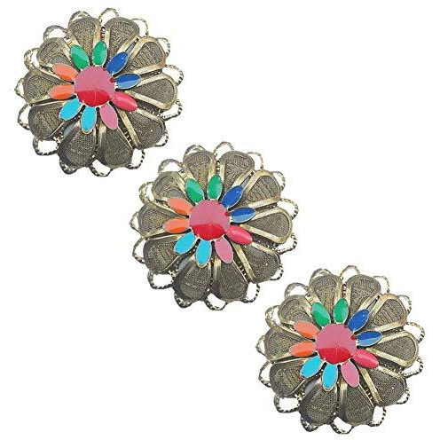 Paushak Boutique Beautiful Antique Flower Multicolour Leaf Button For Indian Dresses For Kurties,Gowns And Party Wears Dresses (Piece Of 3)
