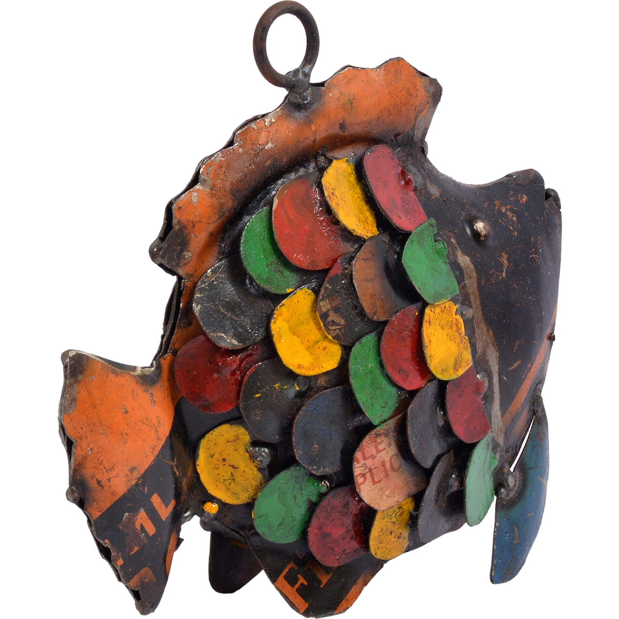 De Kulture Handcrafted Recycled Iron Hanging Fish Decorative Collectible Figurine Showpiece Beautify Home Office Holiday Dcor| Ideal For Garden Balcony Terrace Decoration, 5.5X1X4.5 (Lwh) Inches