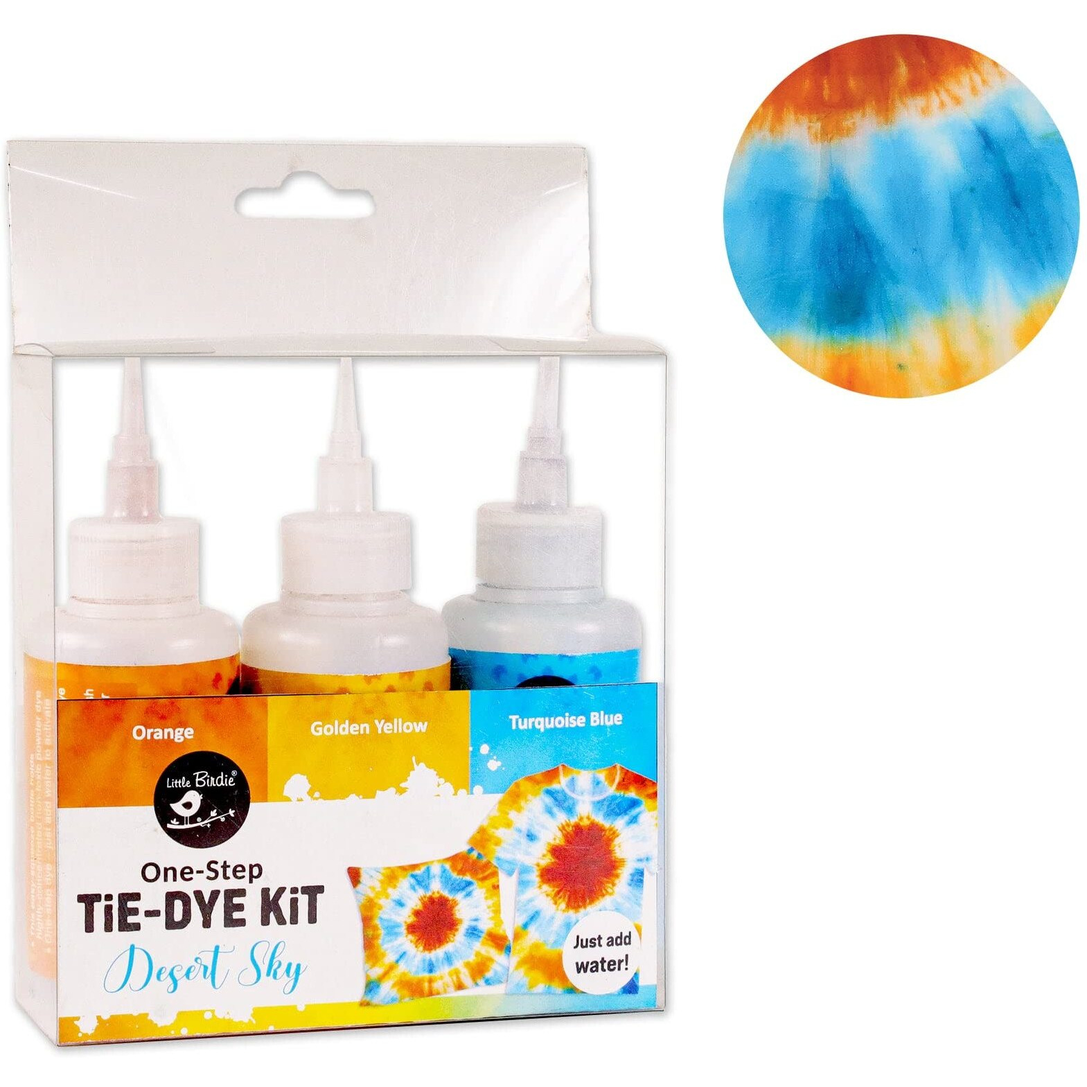 Little Birdie One Step Tie Dye Fabric Dye Kit | Fabric Dye For Clothes Permanent | Dye Colour For Clothes, Jeans,T-Shirt - Desert Sky Kit