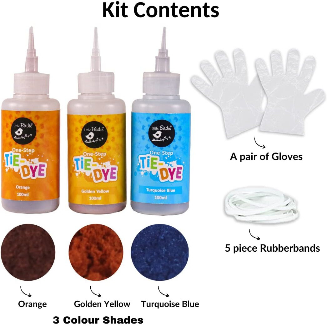 Little Birdie One Step Tie Dye Fabric Dye Kit | Fabric Dye For Clothes Permanent | Dye Colour For Clothes, Jeans,T-Shirt - Desert Sky Kit