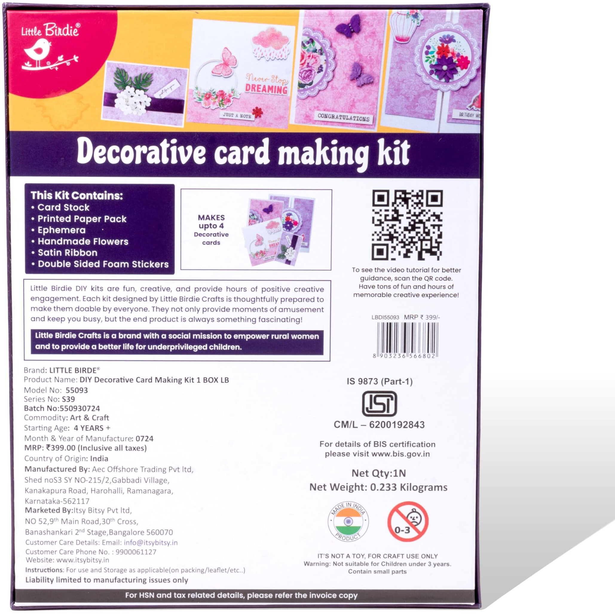 Little Birdie Diy Decorative Card Making Kit 1 Box| For Greeting Card, Art & Craft, Creative, Fun & Activity Diy Learning Kit | Gift For Kids, Girls And Boys