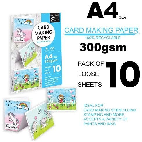 Little Birdie Card Making Paper 300 Gsm A4 Size, 10 Sheets | Durable Paper For Card Making, Stenciling, Stamping, Die Cutting, And Mixed Media Crafts