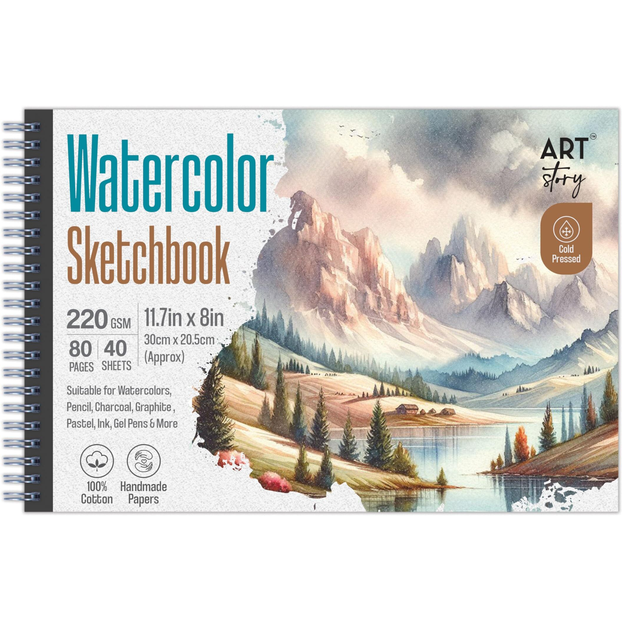 Little Birdie Art Story Watercolour Sketchbook - Cold Pressed Cotton Artist Paper 220Gsm, Spiral Bound (L 11.7In X W8Inch)