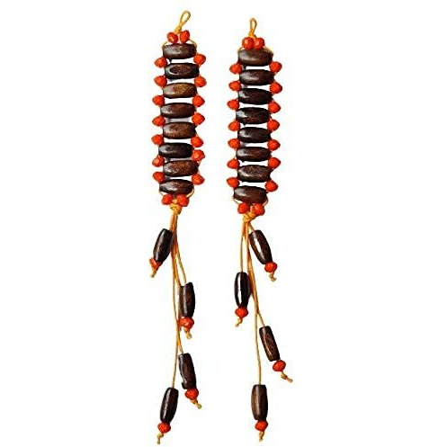 Paushak Boutique Beautiful Wooden Orange Beads Handmade Hanging Button (Set Of 1)