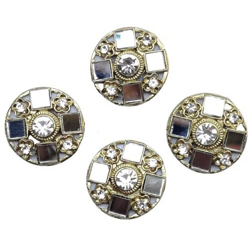 Paushak Boutique Beautiful Antique Golden Stone Mirror Button (Piece Of 4)