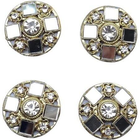 Paushak Boutique Beautiful Antique Golden Stone Mirror Button (Piece Of 4)