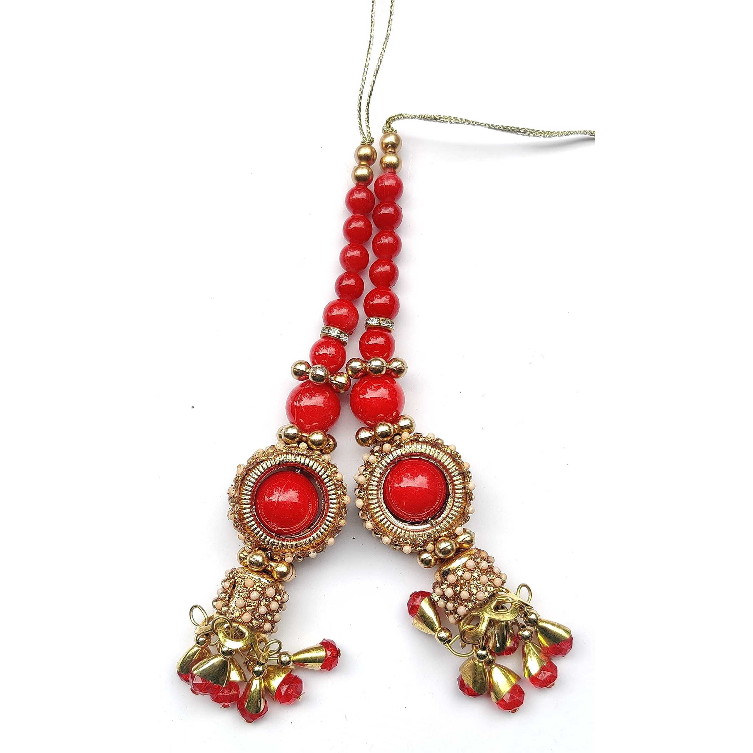 Paushak Boutique Platinum Red Golden Latkan (Set Of 1)