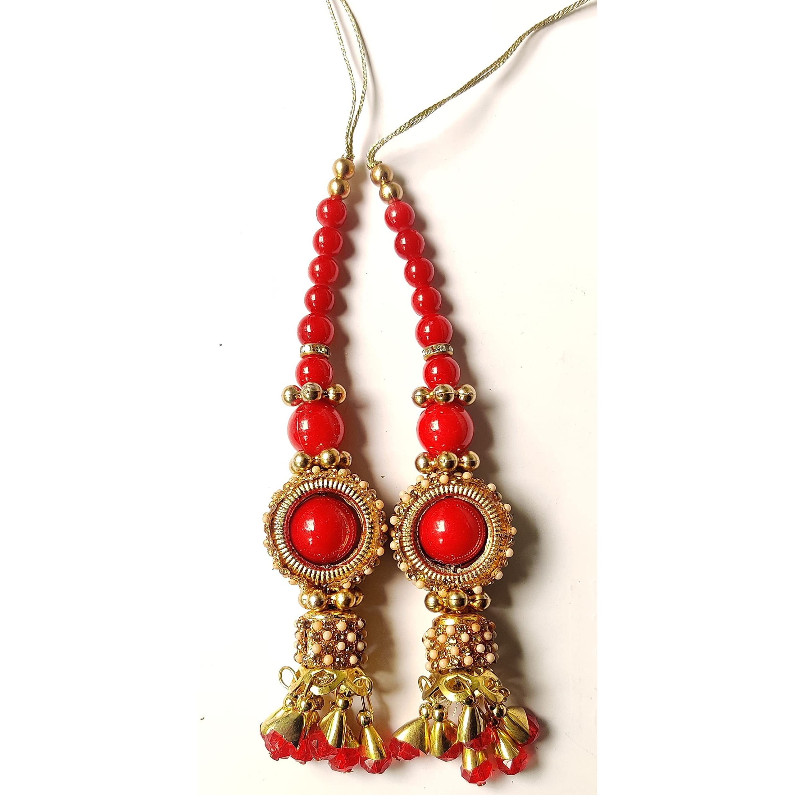 Paushak Boutique Platinum Red Golden Latkan (Set Of 1)