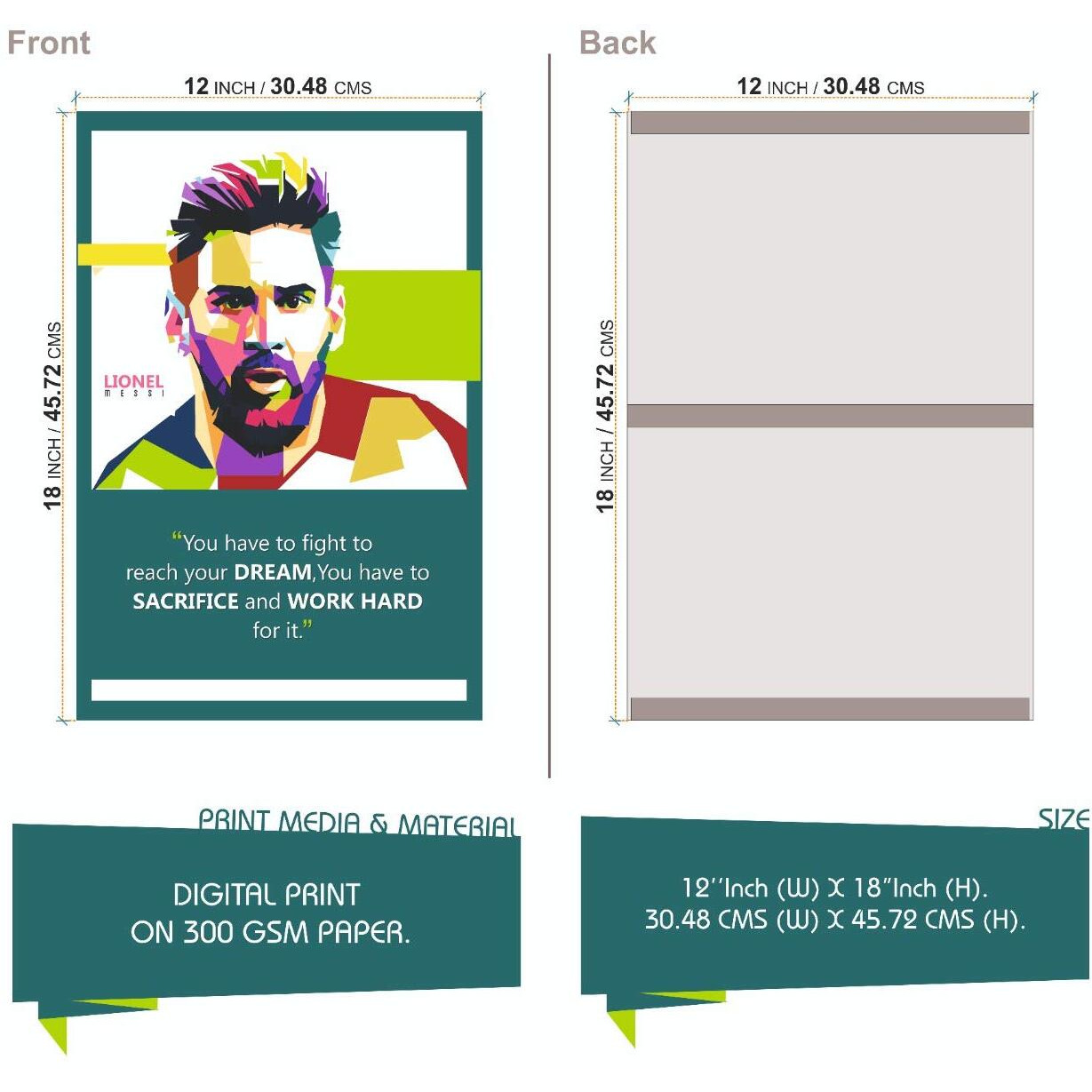 Vantagekart Football Players Inspirational Motivational Self Adhesive Wall Posters For Home & Office Decor (Paper, 18X12-Inch, Multi) - Set Of 6