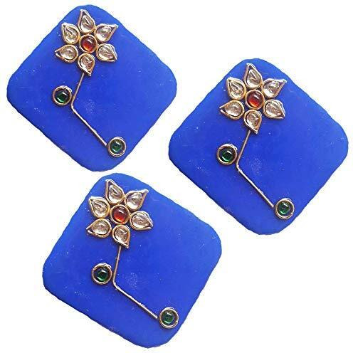 Paushak Boutique Beautiful Royal Blue Kundan Handwork Button For Indian Dresses For Kurties,Gowns And Party Wears Dresses (Piece Of 3)