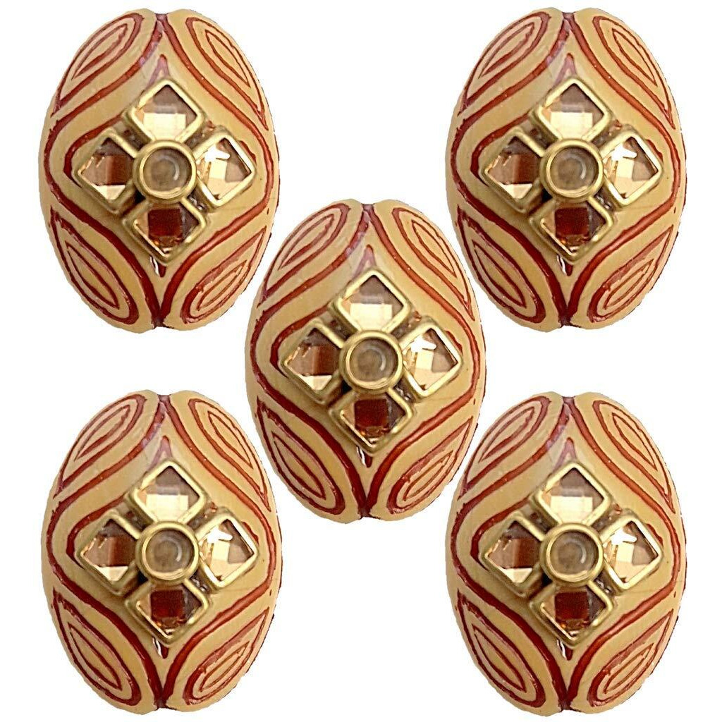 Paushak Boutique Oval Buff Printed Button For Indian Dresses For Kurties,Gowns And Party Wears Dresses (Piece Of 5)