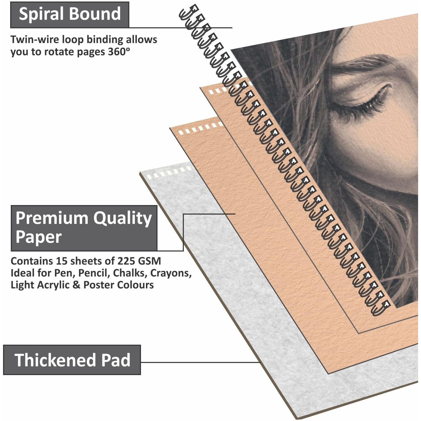 Anupam Skin Toned Watercolour Paper Wireo Book - Beige Toned - Cold Press Paper - 225 Gsm - 15 Sheets - A4