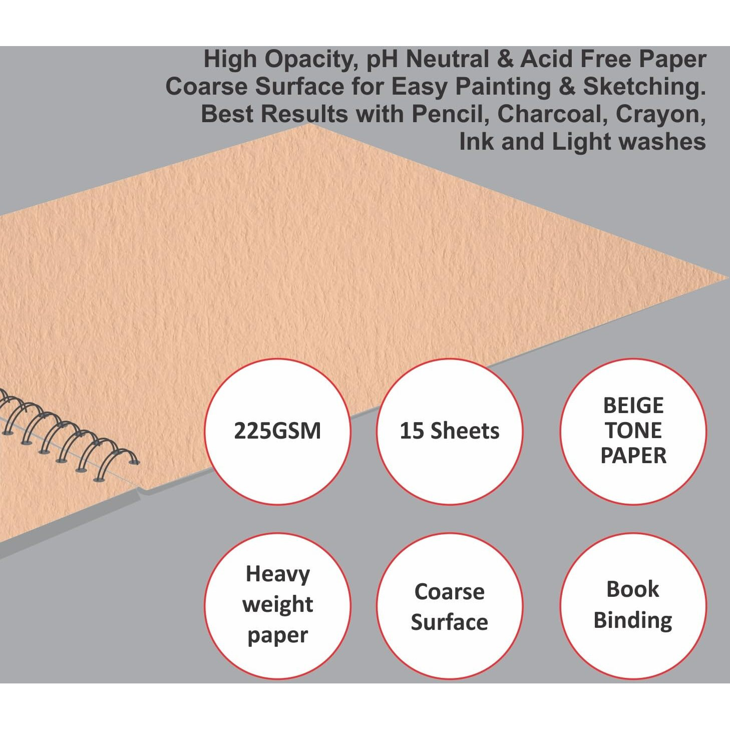 Anupam Skin Toned Watercolour Paper Wireo Book - Beige Toned - Cold Press Paper - 225 Gsm - 15 Sheets - A4