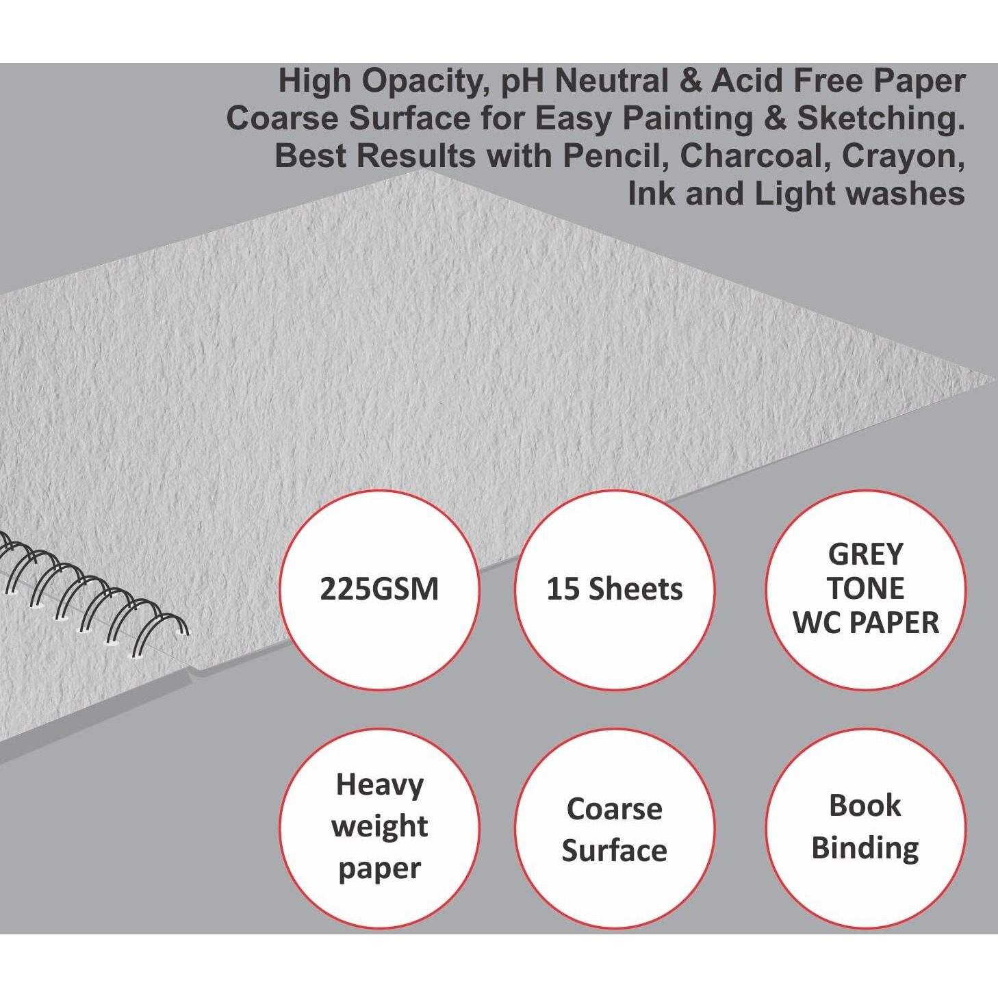 Anupam Dusk Grey Watercolour Paper Book - Cold Pressed - Wiro Bound - 225 Gsm - 15 Sheets - A4