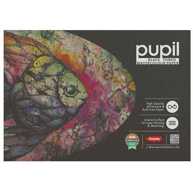 Anupam Pupil Black Toned Watercolour Paper Pad - Cold Press Paper - 250 Gsm - 12 Sheets - A4
