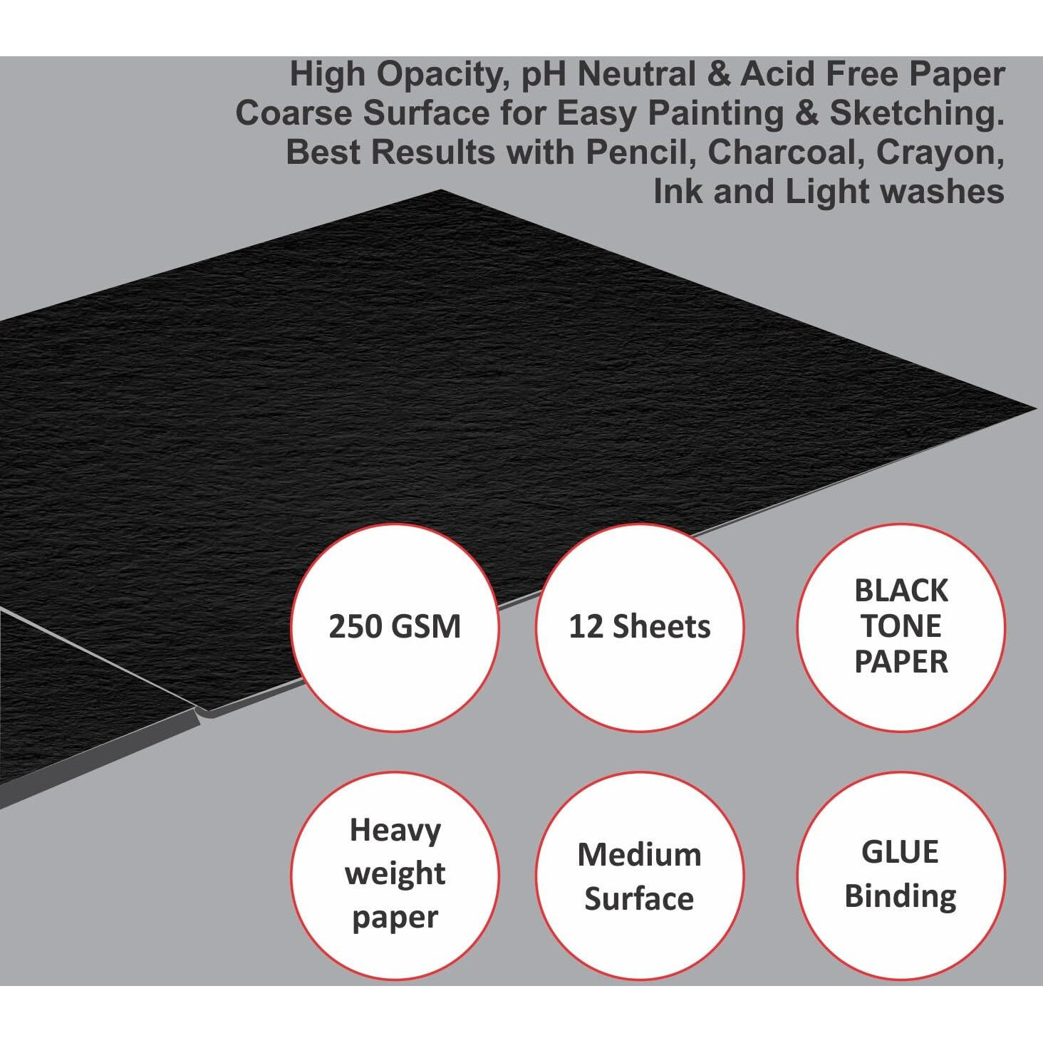 Anupam Pupil Black Toned Watercolour Paper Pad - Cold Press Paper - 250 Gsm - 12 Sheets - A4