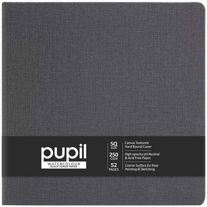 Anupam Pupil Watercolour Black Toned Paper Book- Hardbound - Cold Press Paper - 225 Gsm - Square