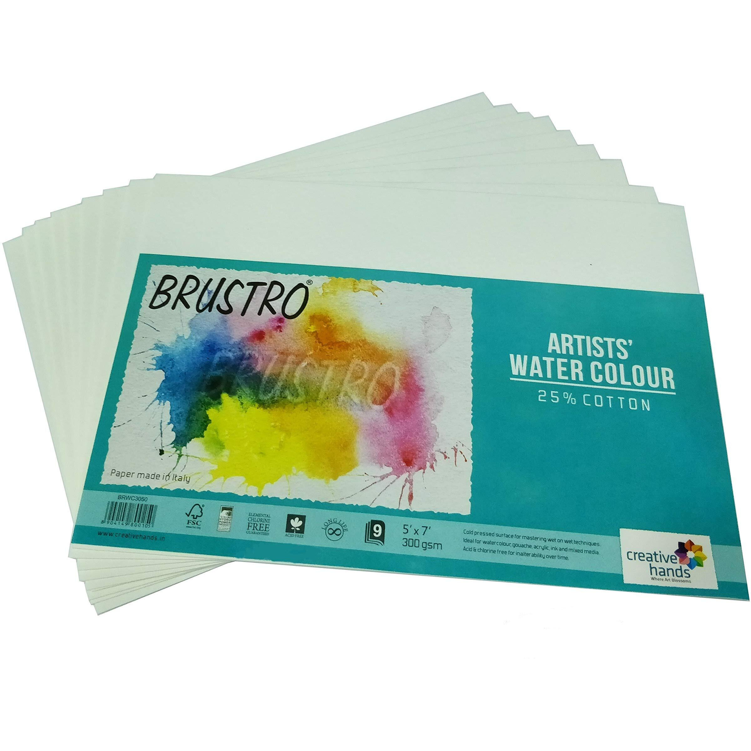 Brustro Watercolour Paper 25% Cotton Cold Pressed 300 Gsm 5 X 7, 3 Packets (Each Packet Contains 9 Sheets)