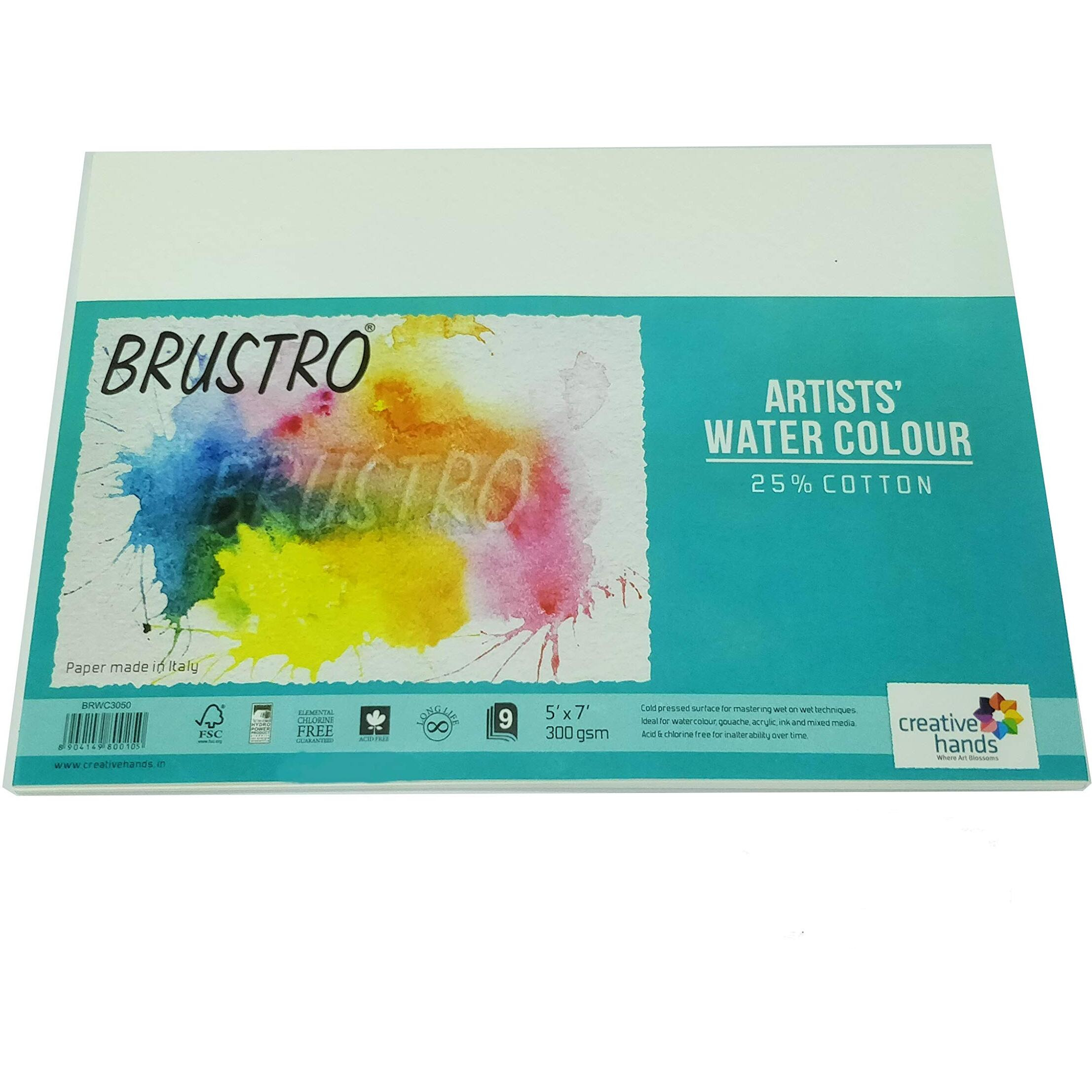 Brustro Watercolour Paper 25% Cotton Cold Pressed 300 Gsm 5 X 7, 3 Packets (Each Packet Contains 9 Sheets)