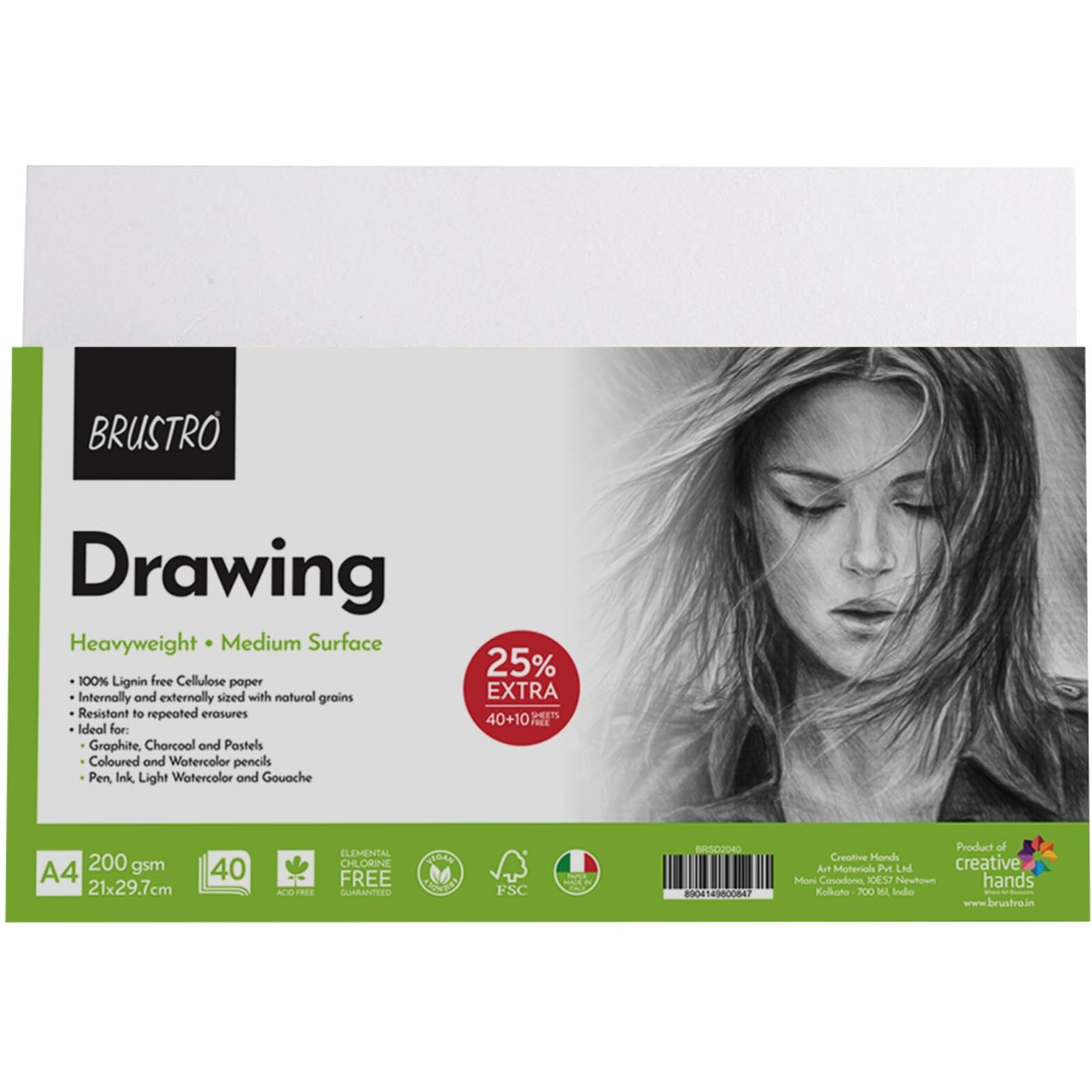 Brustro Drawing Papers | 200 Gsm, A4, Pack Of 50 (40+10 Sheets) | Ideal For Students And Adults, School, Coloring, Professional Art, Craft, Graphite, Charcoal, Pastels, Sketching, Shading, Drawing