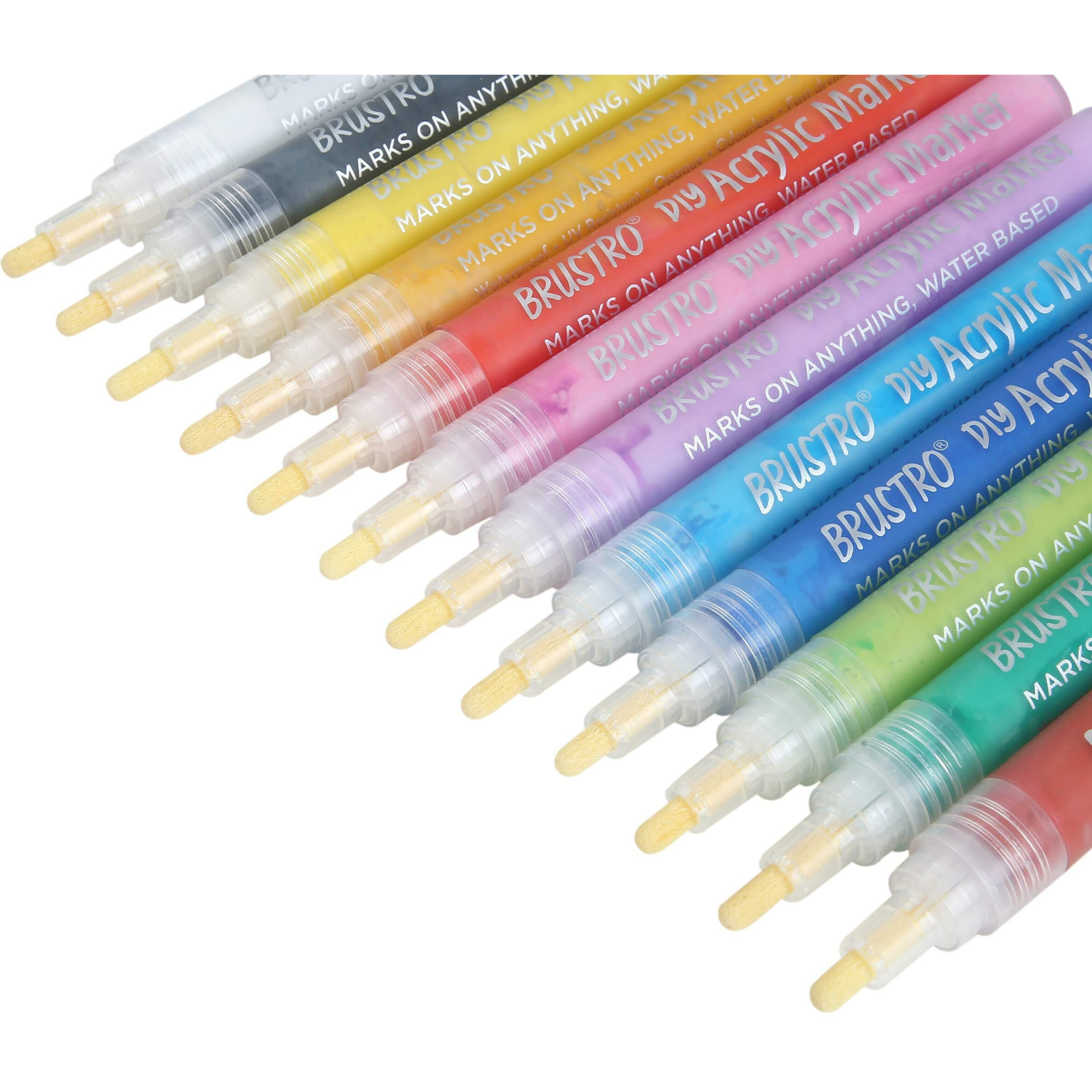 Brustro (Diy) Acrylic Marker Set Of 12 Vibrant Colours, Tip Size - 2Mm |Water-Resistant,Matte Finish,Uv Resistant,Non-Toxic Colours|Ideal For Craftworks,School, Works On Glass & Plastic
