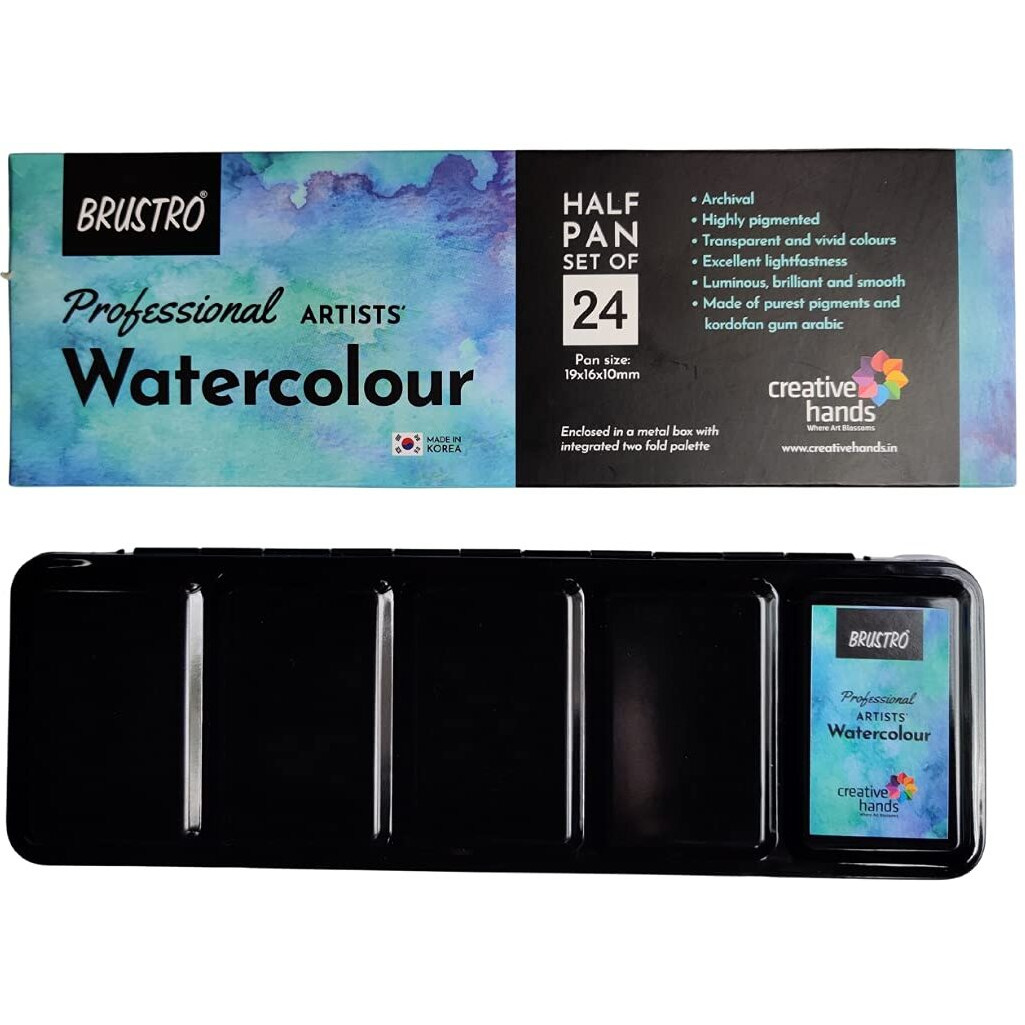 Brustro Artists Professional Watercolour Half Pan Set Of 24