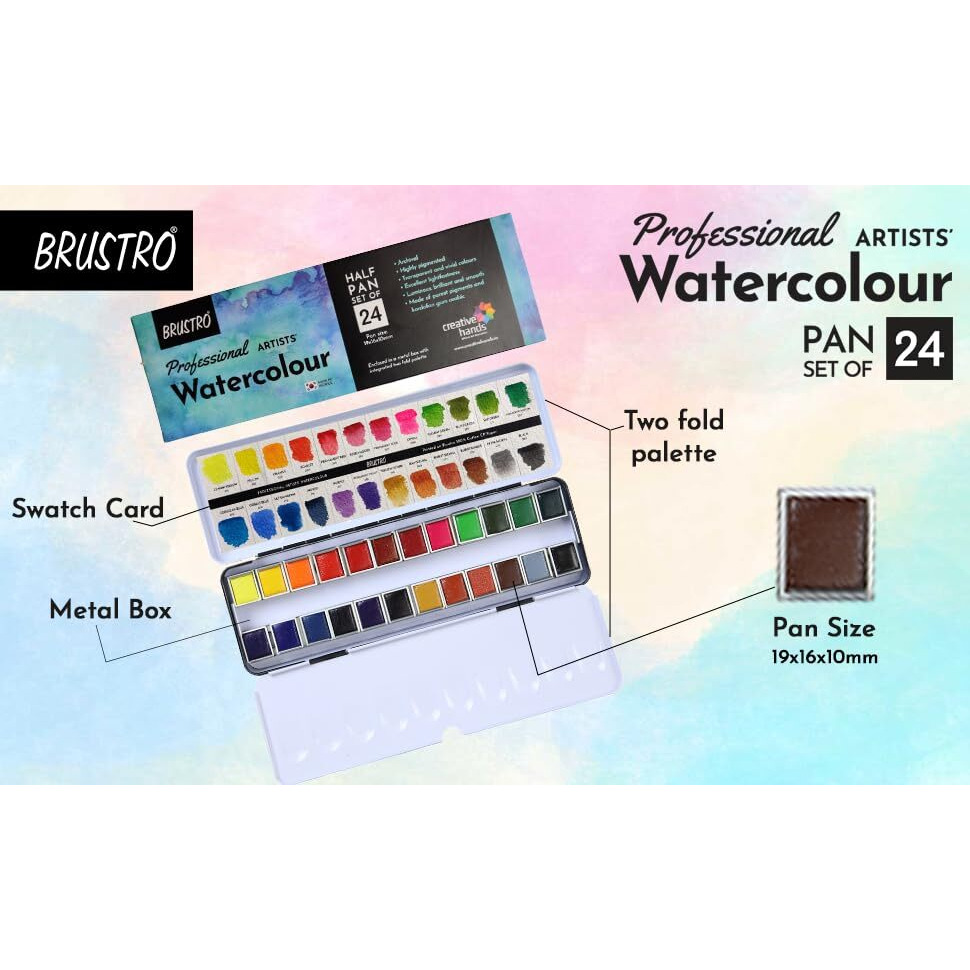 Brustro Artists Professional Watercolour Half Pan Set Of 24