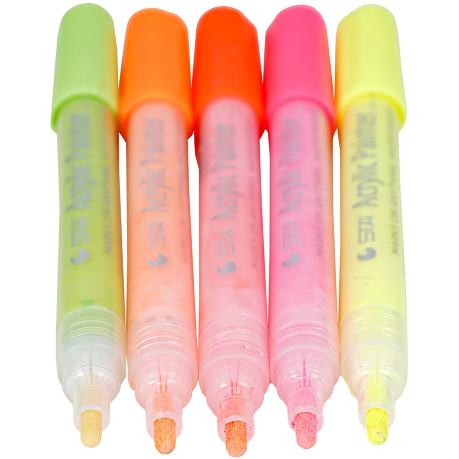 Brustro Acrylic (Diy) Marker Neon - Set Of 5 (Fluorescent Shades), Tip Size - 2Mm |Water-Resistant,Matte Finish,Uv Resistant,Non-Toxic Colours| Ideal For Craftworks,School, Works On Glass & Plastic