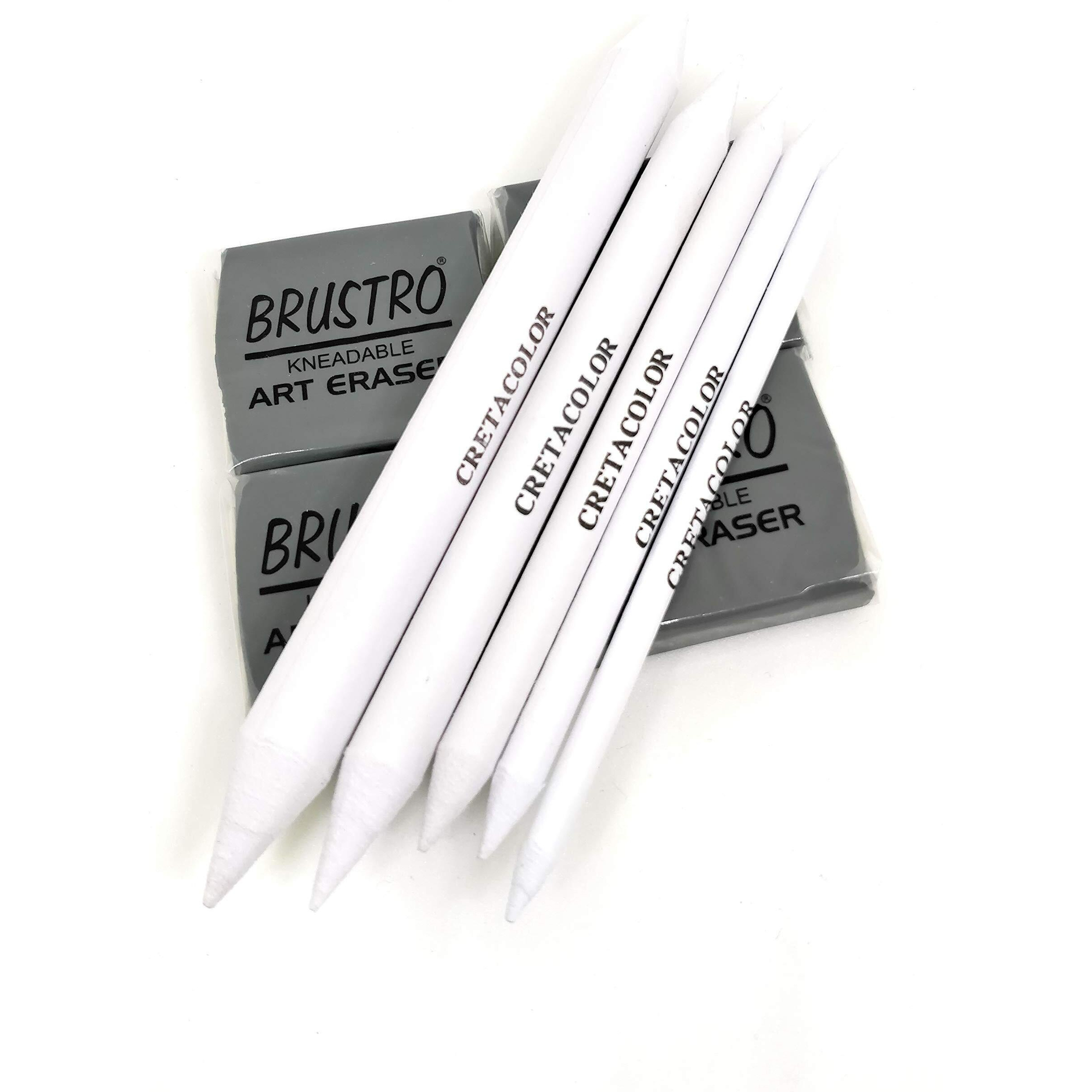 Brustro Kneadable Art Eraser Pack Of 4 With Cretacolor Blending Stump Set Of 5