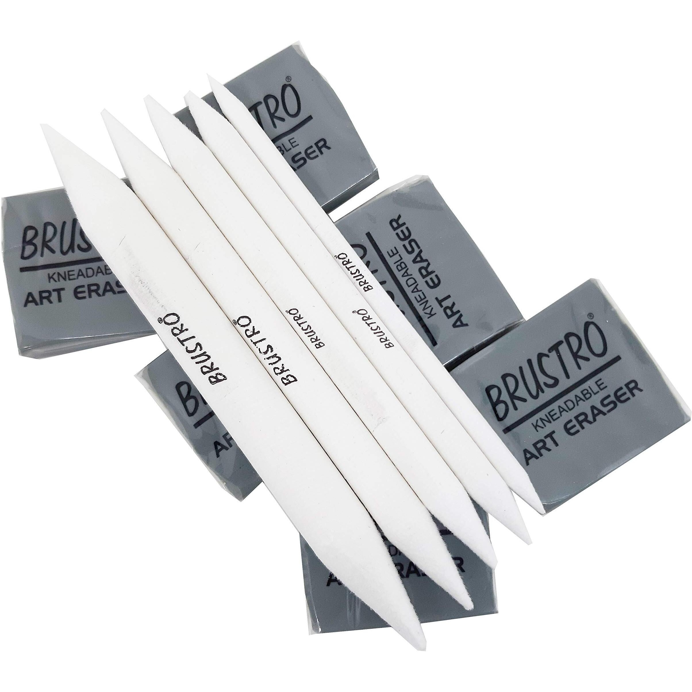 Brustro Kneadable Art Eraser - Pack Of 6 With Blending Stump Set | Ideal For Professional Art, Shading, Sketching, Cleaning, Lightening, Correction Of Drawings, Fineart.