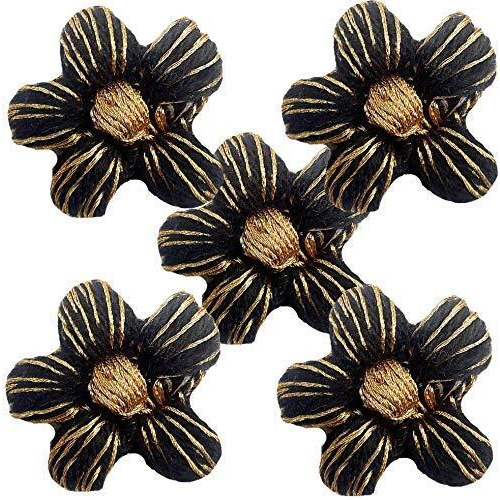 Paushak Boutique Black Golden Woolen Flower Button For Indian Dresses For Kurties,Gowns And Party Wears Dresses (Piece Of 5)