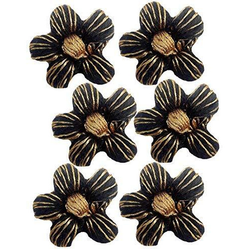 Paushak Boutique Black Golden Woolen Flower Button For Indian Dresses For Kurties,Gowns And Party Wears Dresses (Piece Of 5)