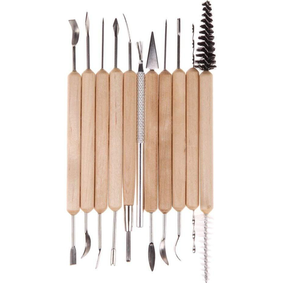 Gold Leaf 11Pcs Clay Sculpting Sculpt Smoothing Wax Carving Pottery Ceramic Tools Polymer Shapers Modeling Carved Tool Wood Handle Set Ceramic Clay Tools For Clay Pottery, Sculpture, Diy