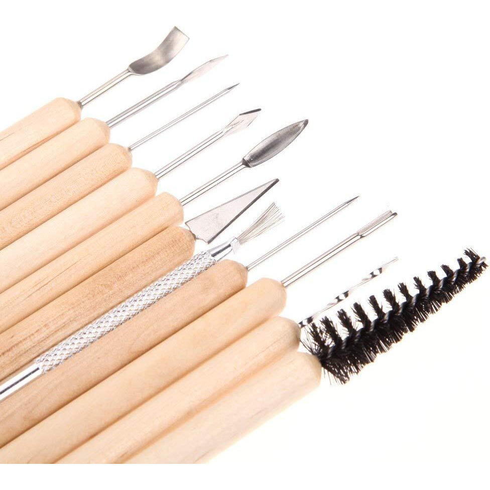 Gold Leaf 11Pcs Clay Sculpting Sculpt Smoothing Wax Carving Pottery Ceramic Tools Polymer Shapers Modeling Carved Tool Wood Handle Set Ceramic Clay Tools For Clay Pottery, Sculpture, Diy