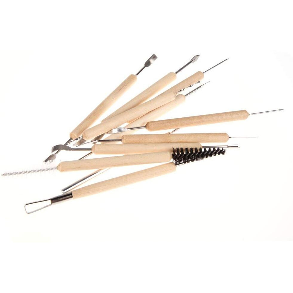 Gold Leaf 11Pcs Clay Sculpting Sculpt Smoothing Wax Carving Pottery Ceramic Tools Polymer Shapers Modeling Carved Tool Wood Handle Set Ceramic Clay Tools For Clay Pottery, Sculpture, Diy
