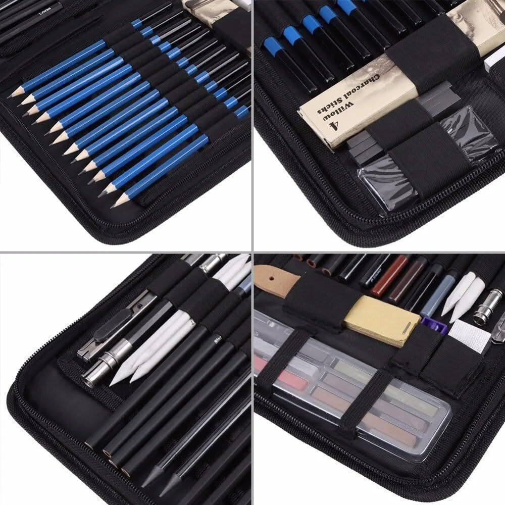 Gold Leaf Drawing Sketching Pencils Set, 48-Pieces,Sketching Pencils Set With Sketch Book Artists Drawing Kit With Graphite Pencil, Rubber And Sharpener Set Of Art Kit And Supplies For Kids And Adults