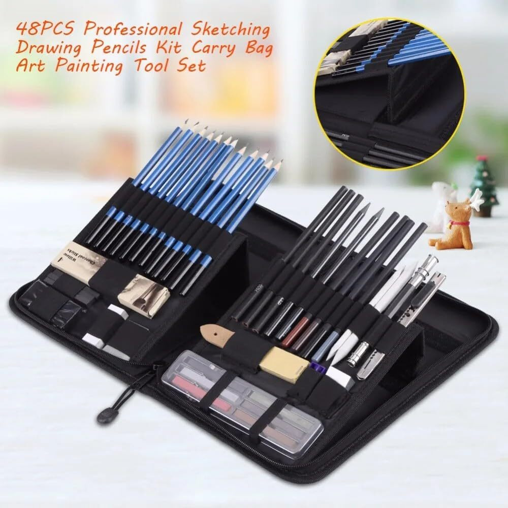 Gold Leaf Drawing Sketching Pencils Set, 48-Pieces,Sketching Pencils Set With Sketch Book Artists Drawing Kit With Graphite Pencil, Rubber And Sharpener Set Of Art Kit And Supplies For Kids And Adults