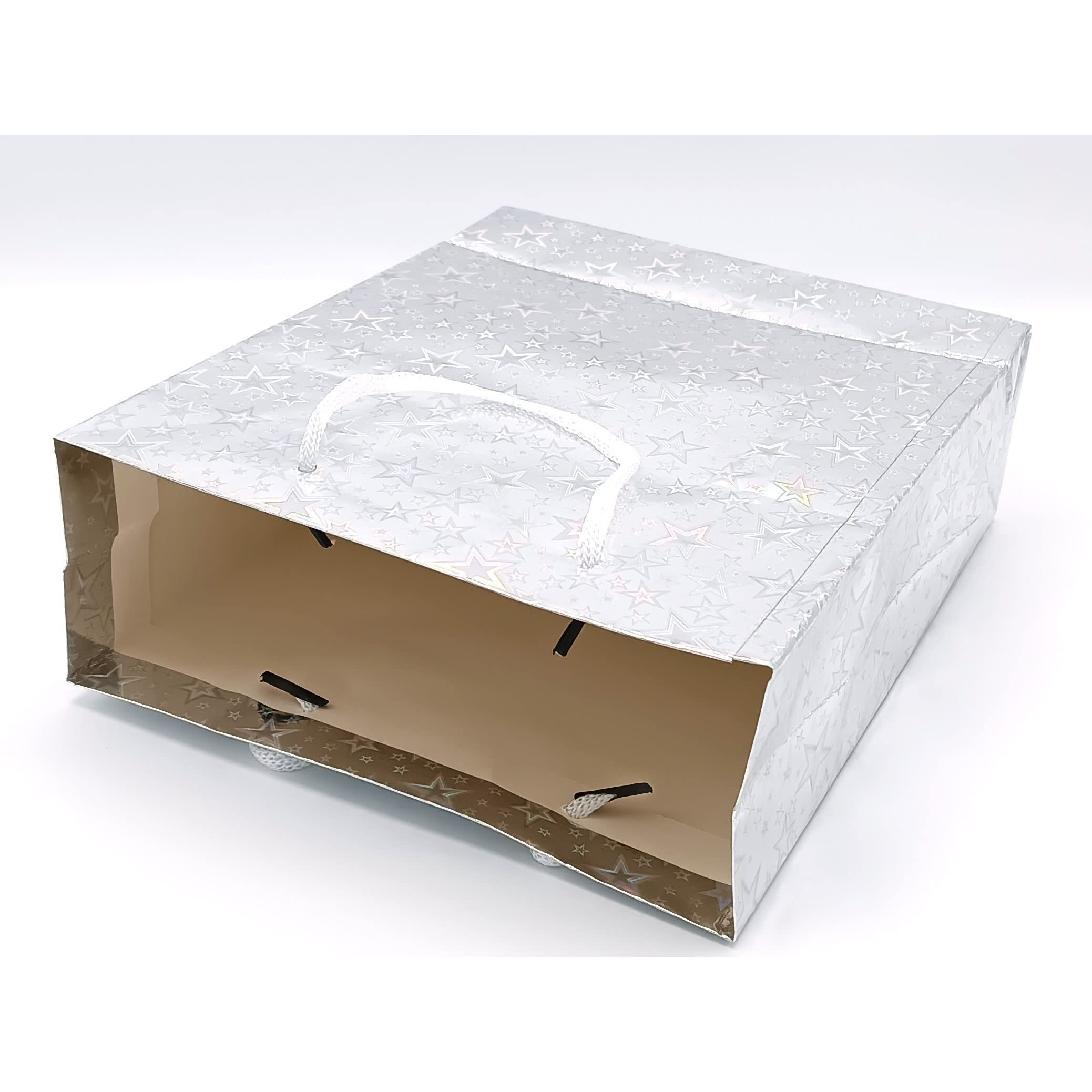 Gold Leaf Glitter Paper Bags 12Pcs With Handles,Reusable Iridescent Gift Bags For Gift Giving, Baby Shower Gift Bags,Christmas, Party Wrapping Solution(18 X 7.5 X 22 Cm)(Silver)