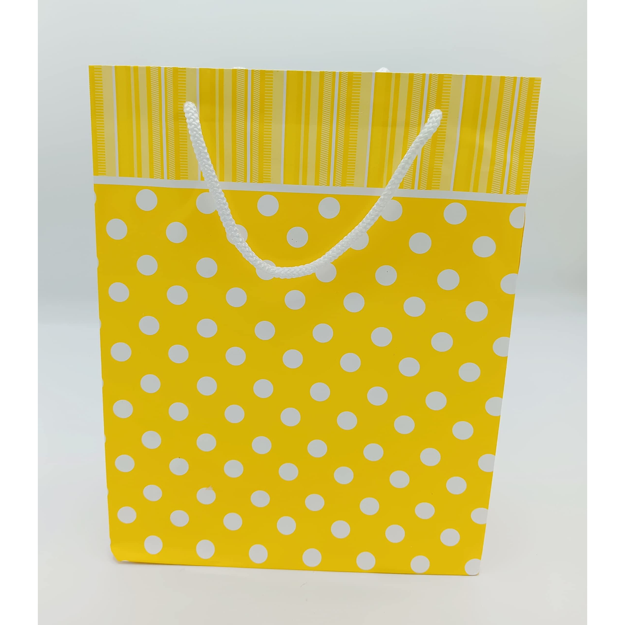 Gold Leaf Polka Dot Paper Gift Bags  Pack Of 10, Yellow | Return Gift Carry Bags