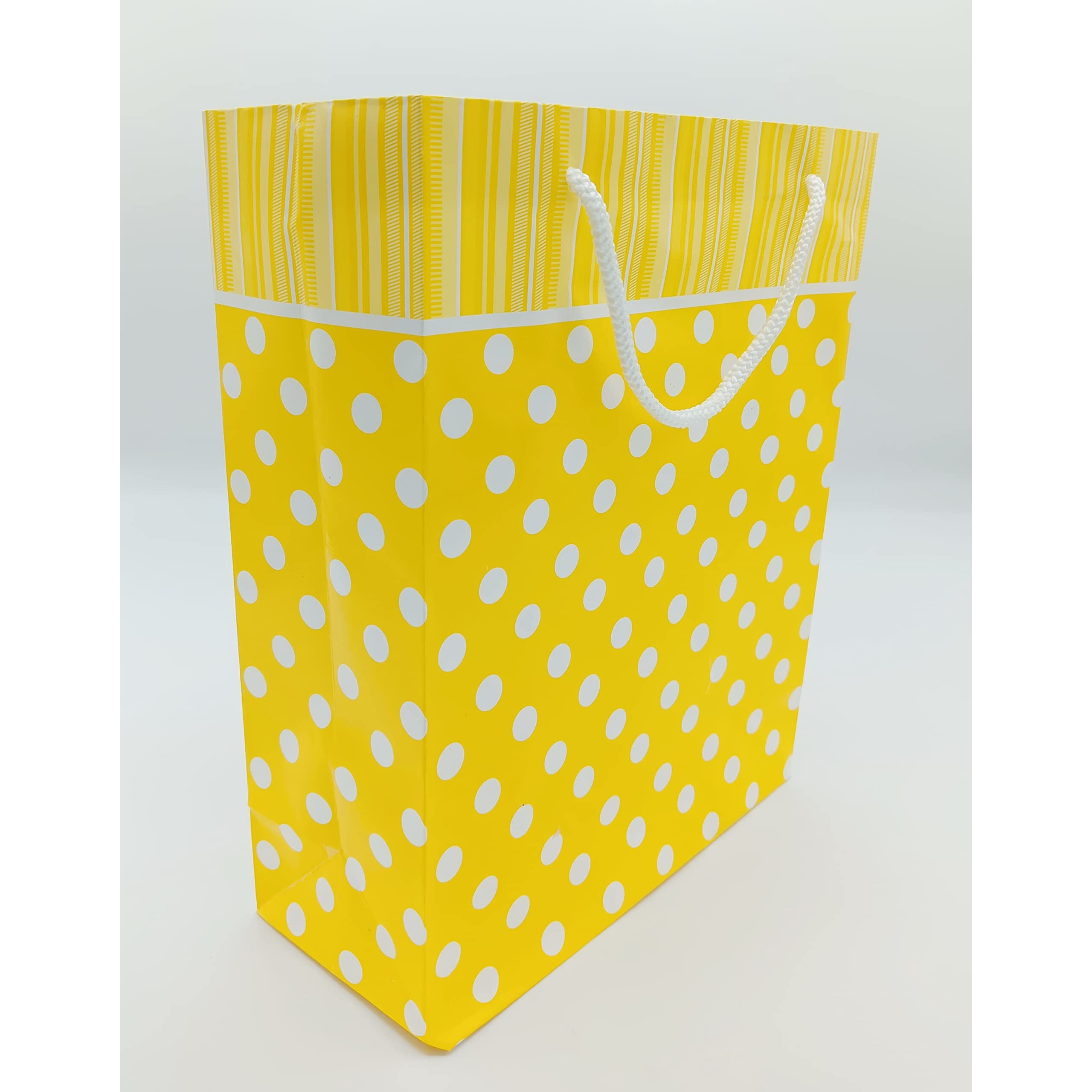 Gold Leaf Polka Dot Paper Gift Bags  Pack Of 10, Yellow | Return Gift Carry Bags