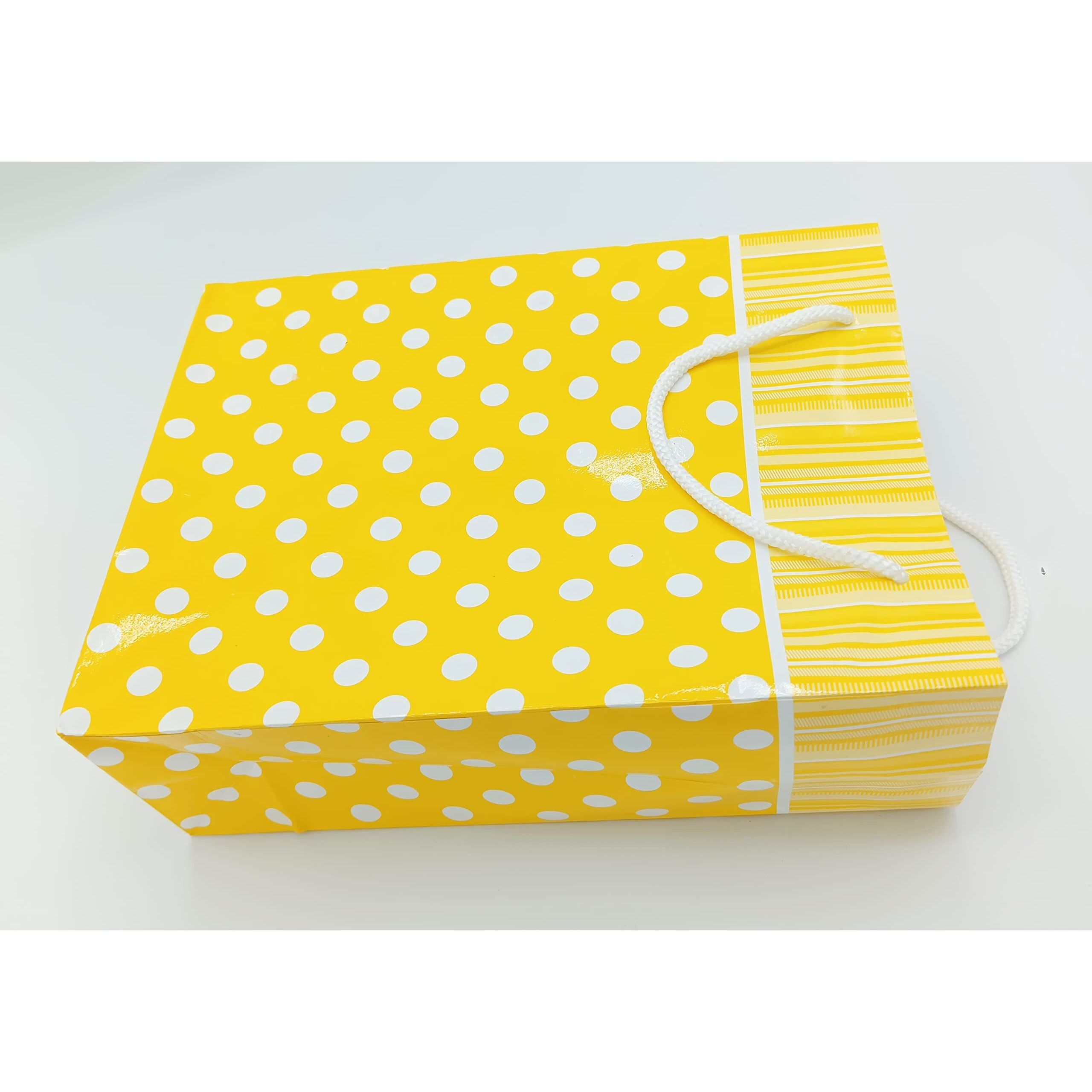 Gold Leaf Polka Dot Paper Gift Bags  Pack Of 10, Yellow | Return Gift Carry Bags