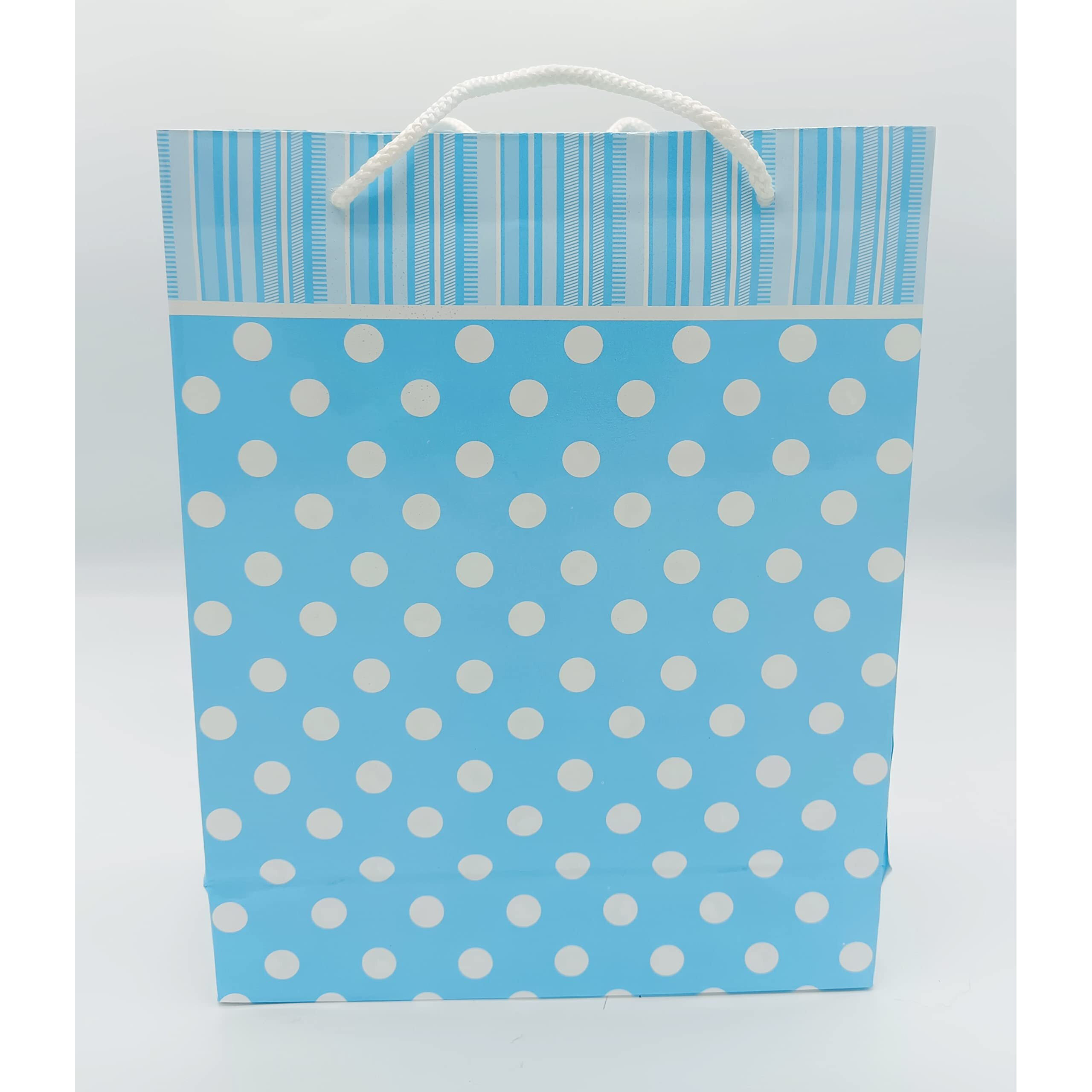 Gold Leaf Small Polka Dot Paper Gift Bags  Pack Of 10, Sky Blue, 17.5 X 7.5 X 22 Cm | Return Gift Carry Bags