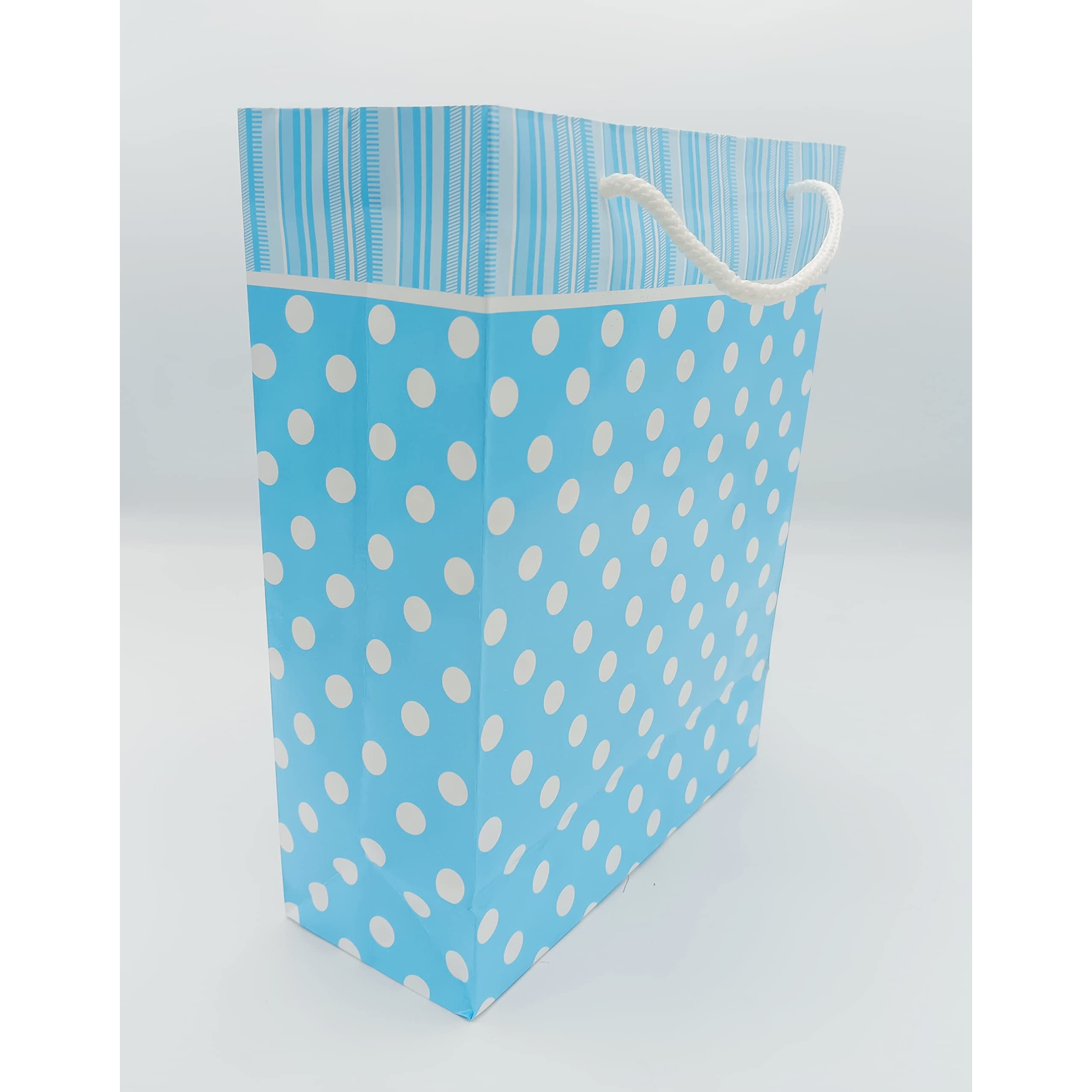 Gold Leaf Small Polka Dot Paper Gift Bags  Pack Of 10, Sky Blue, 17.5 X 7.5 X 22 Cm | Return Gift Carry Bags