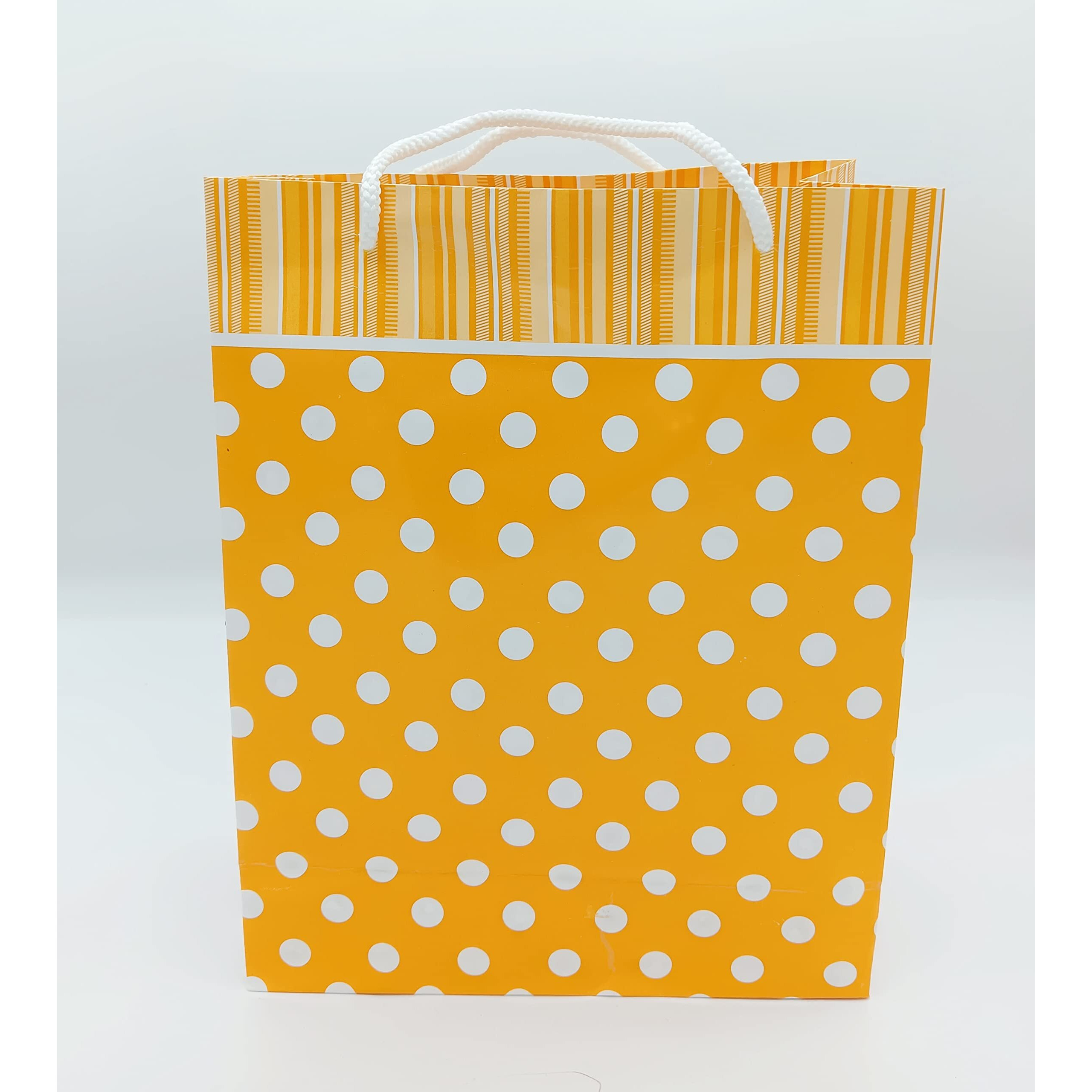 Gold Leaf Small Polka Dot Paper Gift Bags  Pack Of 10, Orange, 17.5 X 7.5 X 22 Cm | Return Gift Carry Bags