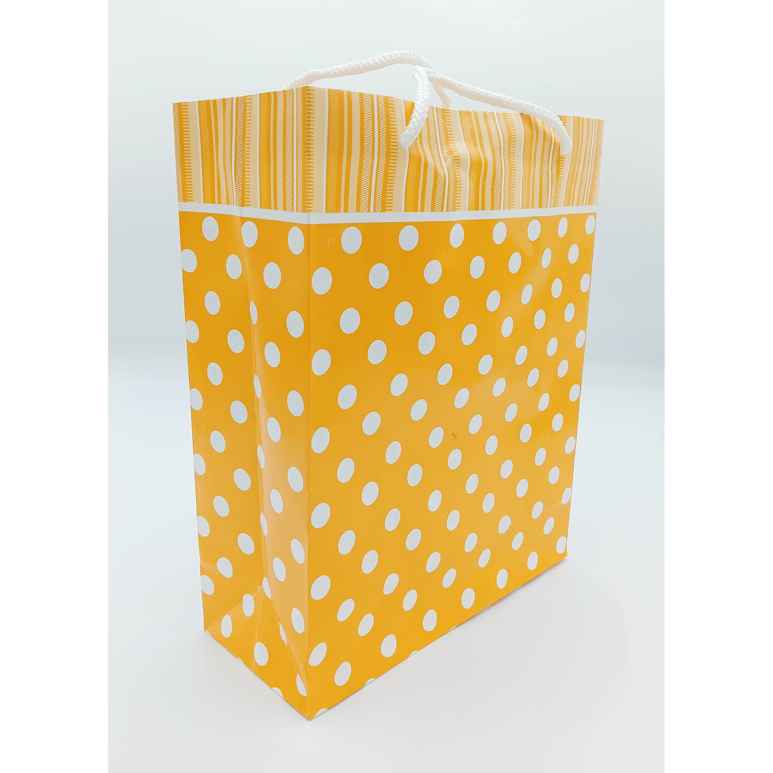 Gold Leaf Small Polka Dot Paper Gift Bags  Pack Of 10, Orange, 17.5 X 7.5 X 22 Cm | Return Gift Carry Bags