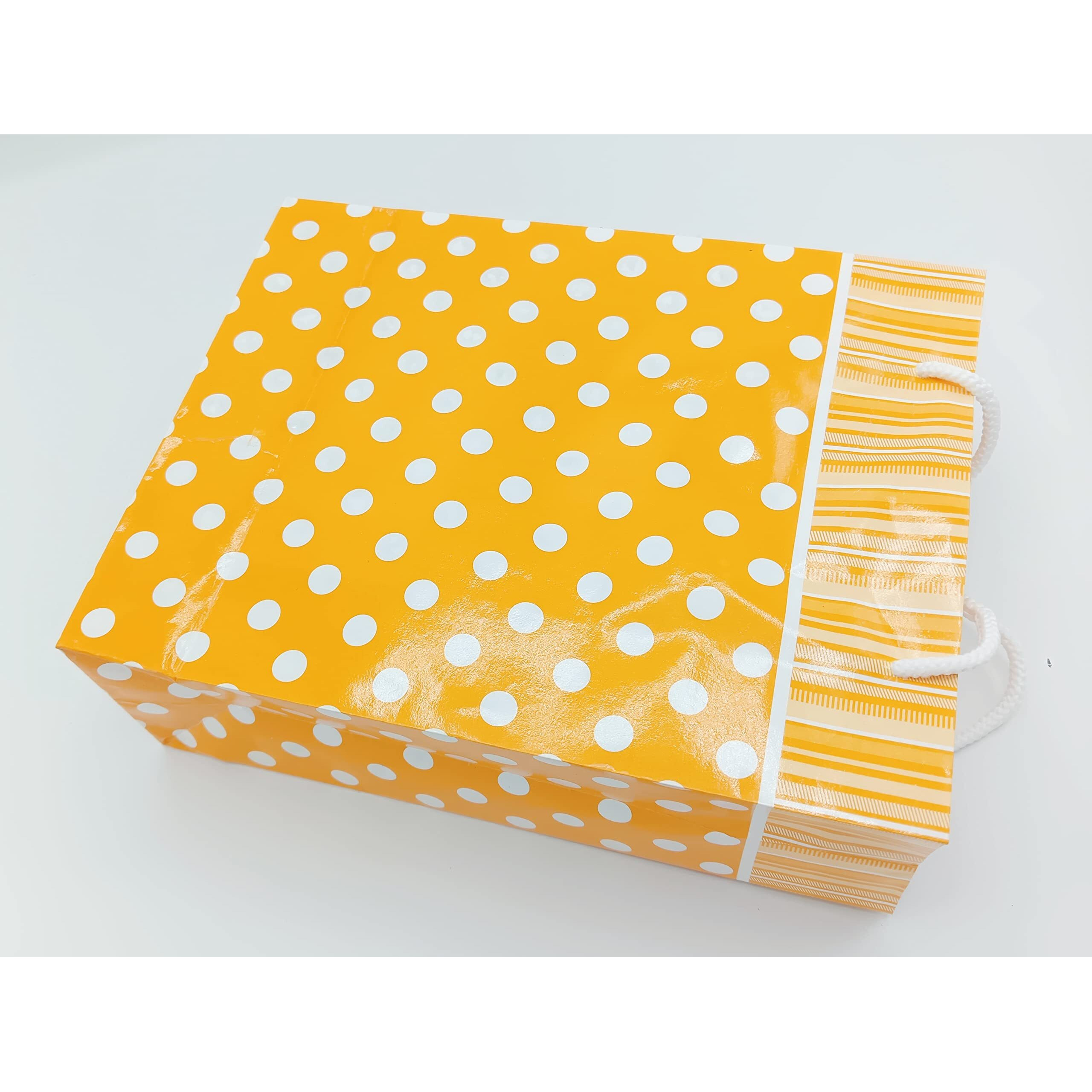 Gold Leaf Small Polka Dot Paper Gift Bags  Pack Of 10, Orange, 17.5 X 7.5 X 22 Cm | Return Gift Carry Bags